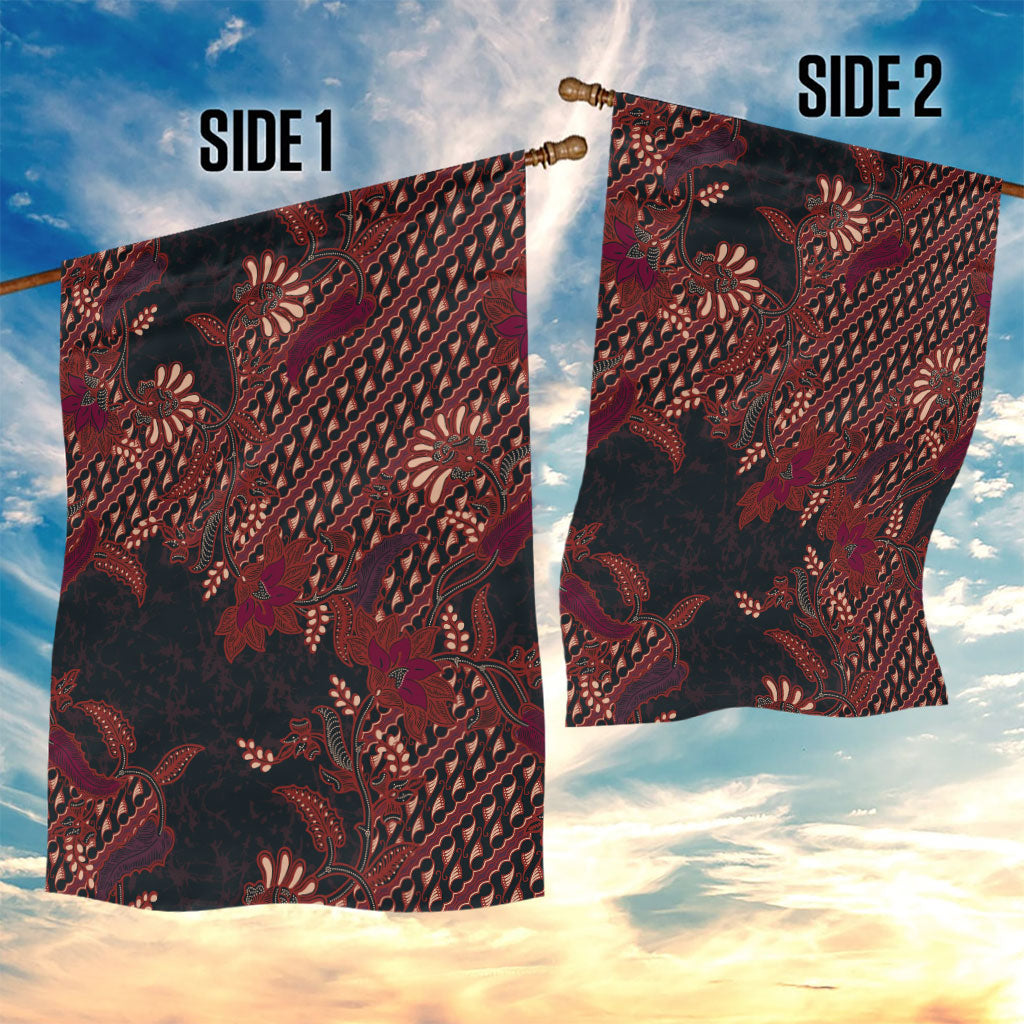 Indonesian Parang Batik Garden Flag Red Floral Pattern