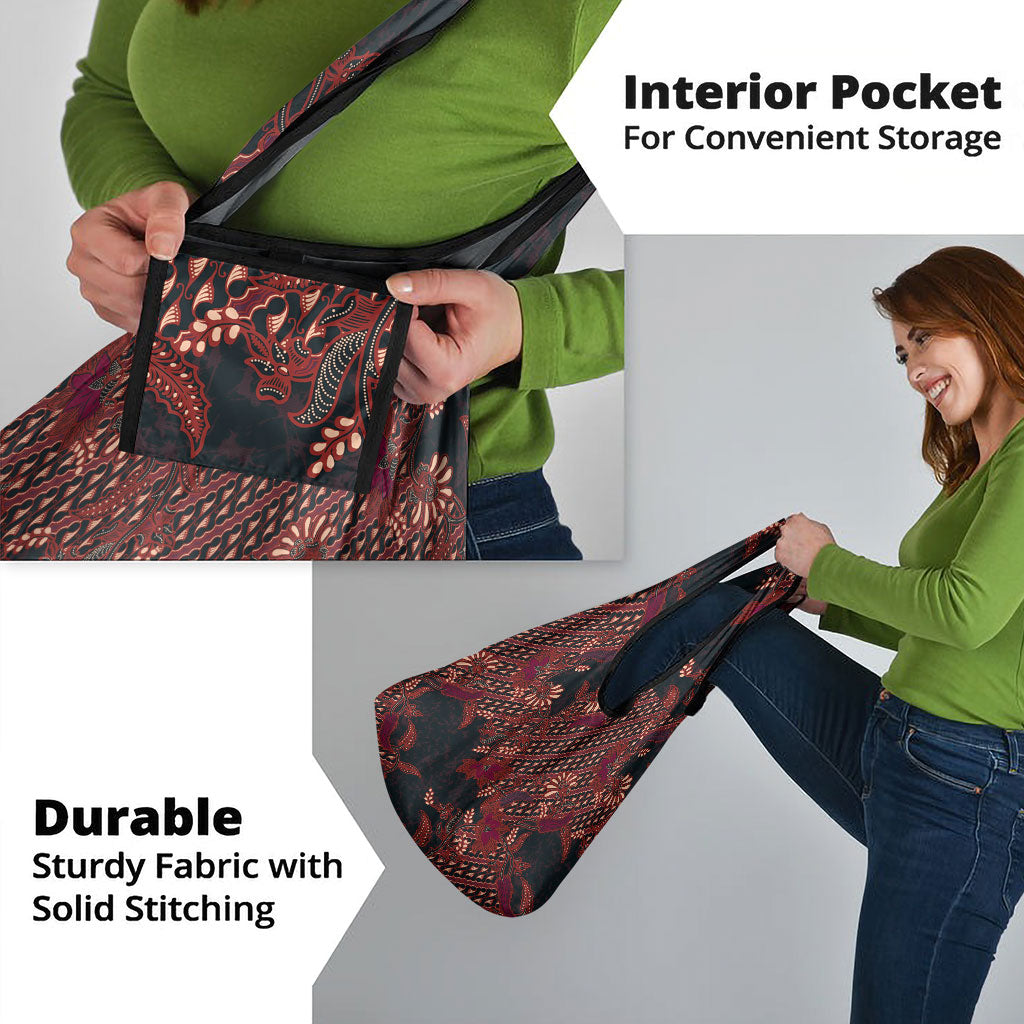 Indonesian Parang Batik Grocery Bag Red Floral Pattern
