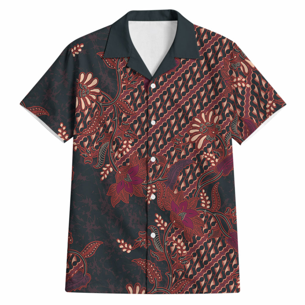 Indonesian Parang Batik Hawaiian Shirt Red Floral Pattern