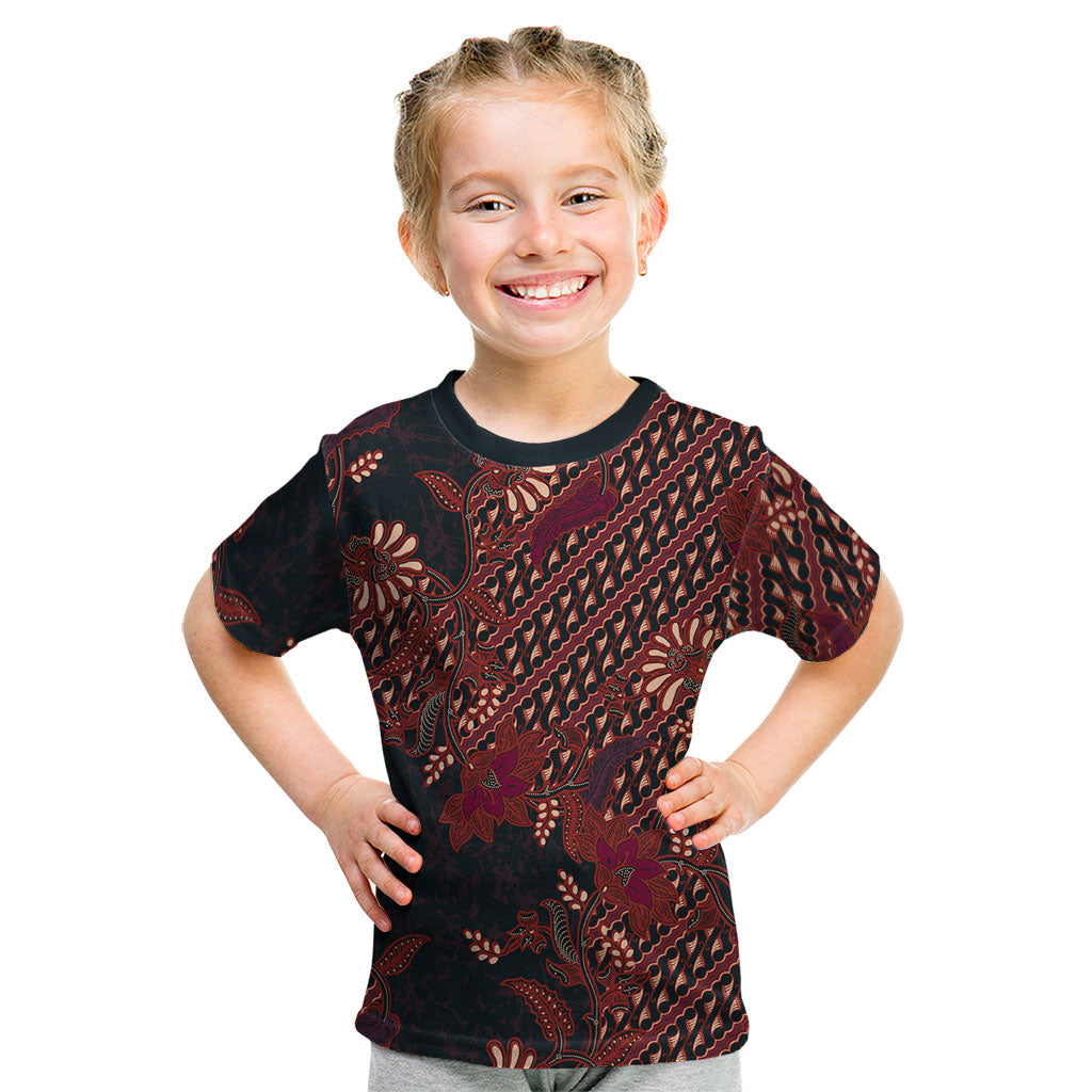 Indonesian Parang Batik Kid T Shirt Red Floral Pattern