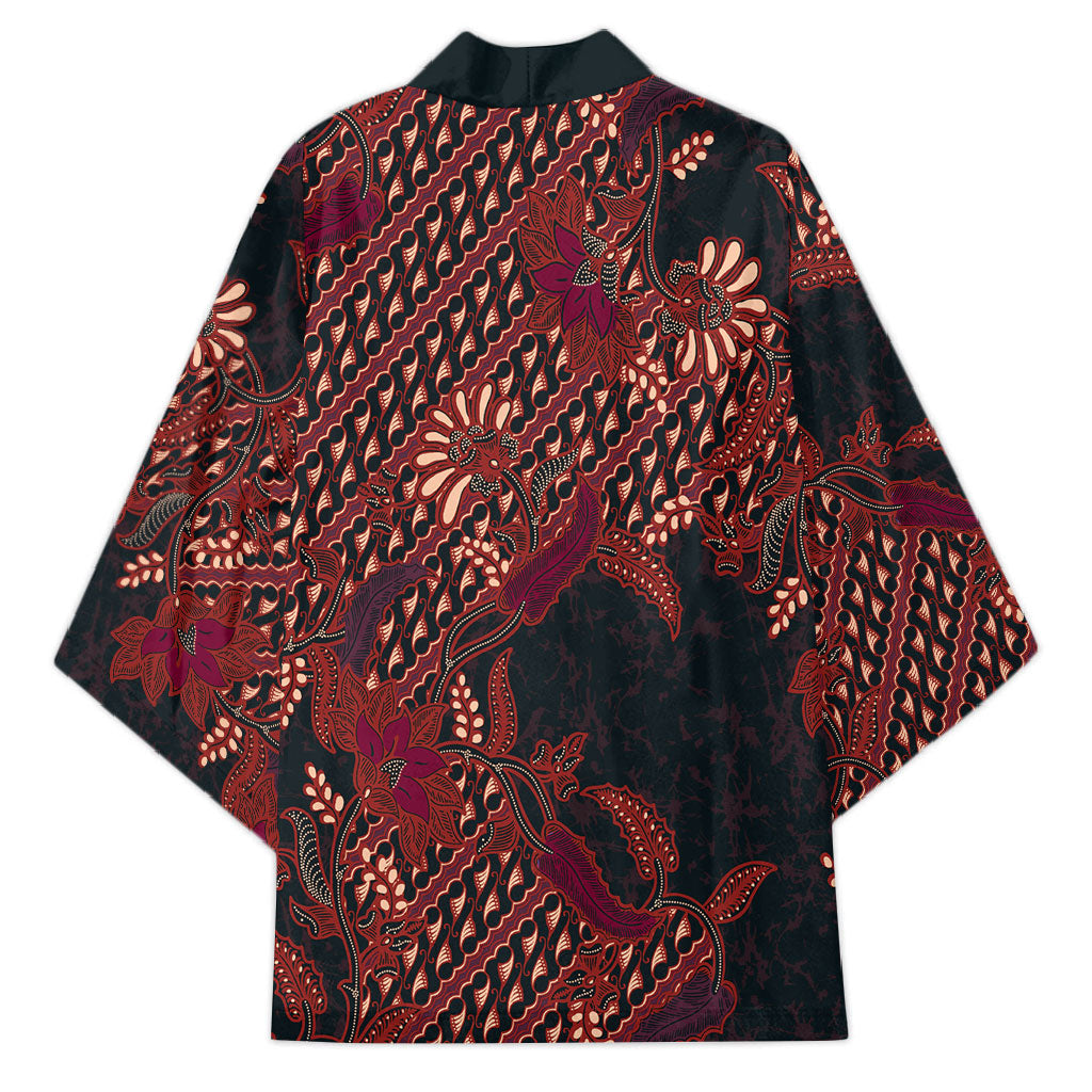 Indonesian Parang Batik Kimono Red Floral Pattern