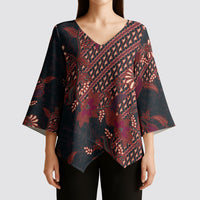 Indonesian Parang Batik Kimono Sleeve Blouse Red Floral Pattern