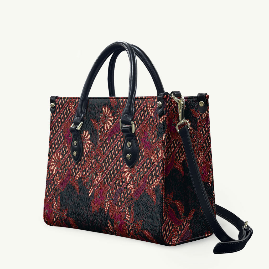 Indonesian Parang Batik Leather Bag Red Floral Pattern
