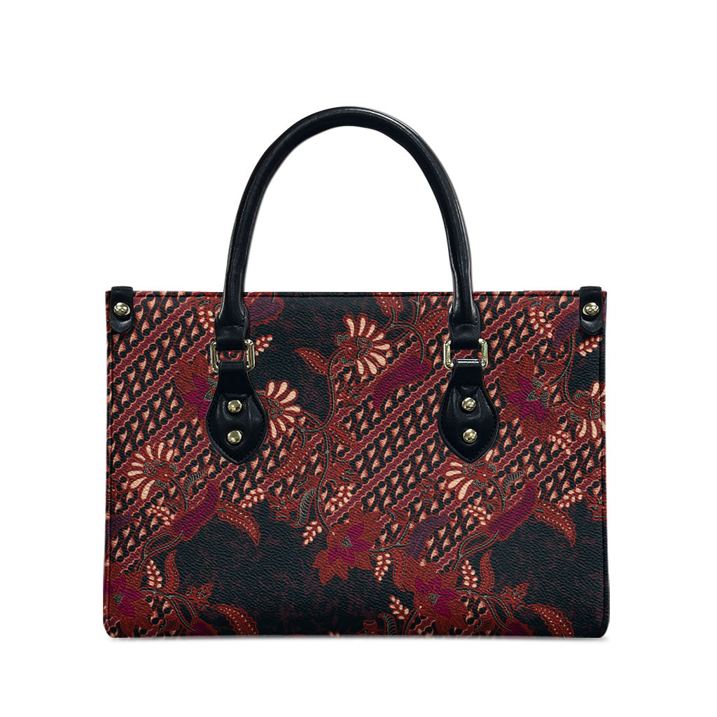 Indonesian Parang Batik Leather Bag Red Floral Pattern