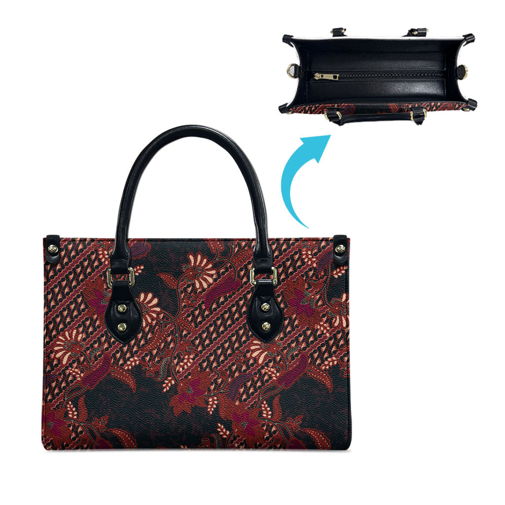 Indonesian Parang Batik Leather Bag Red Floral Pattern