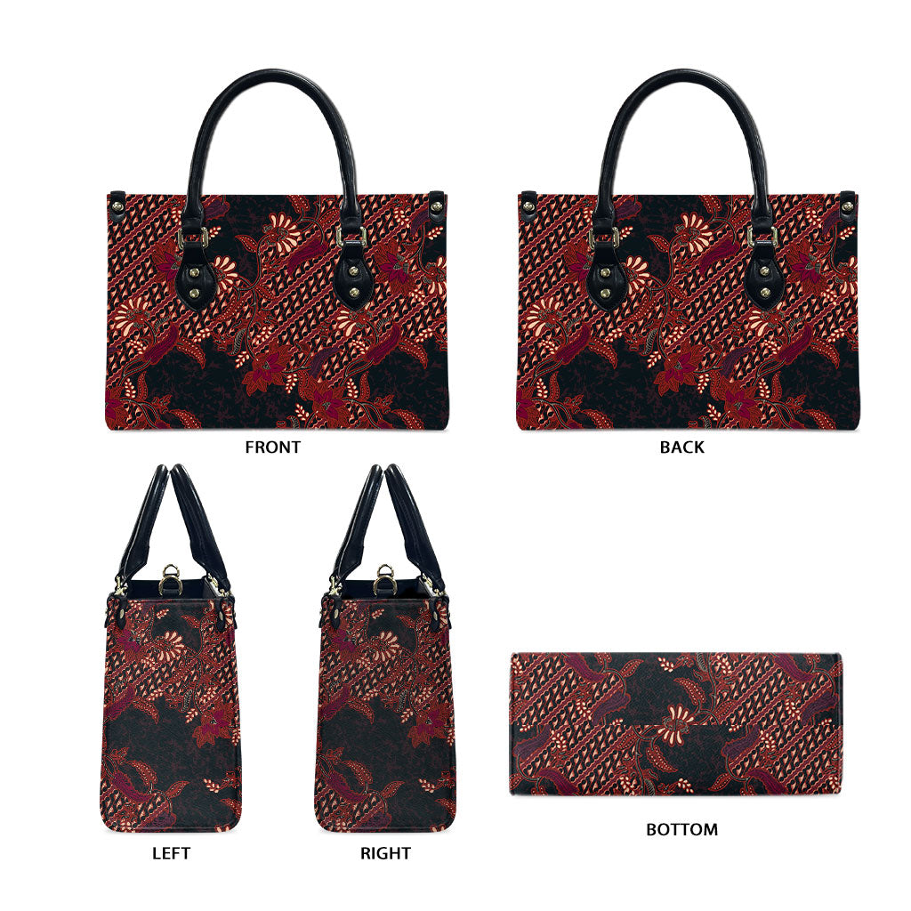 Indonesian Parang Batik Leather Bag Red Floral Pattern