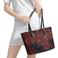 Indonesian Parang Batik Leather Tote Bag Red Floral Pattern