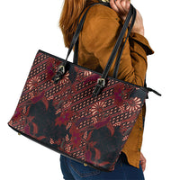 Indonesian Parang Batik Leather Tote Bag Red Floral Pattern