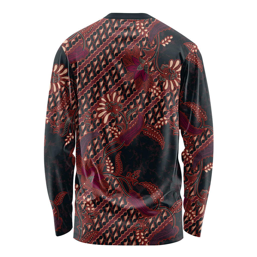 Indonesian Parang Batik Long Sleeve Shirt Red Floral Pattern