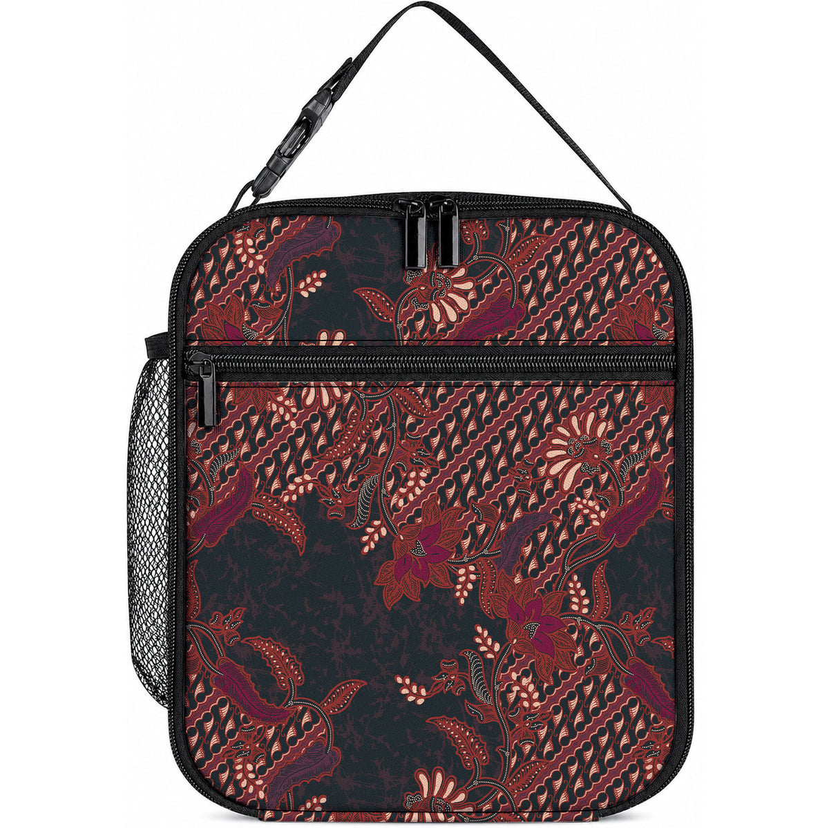 Indonesian Parang Batik Lunch Bag Red Floral Pattern