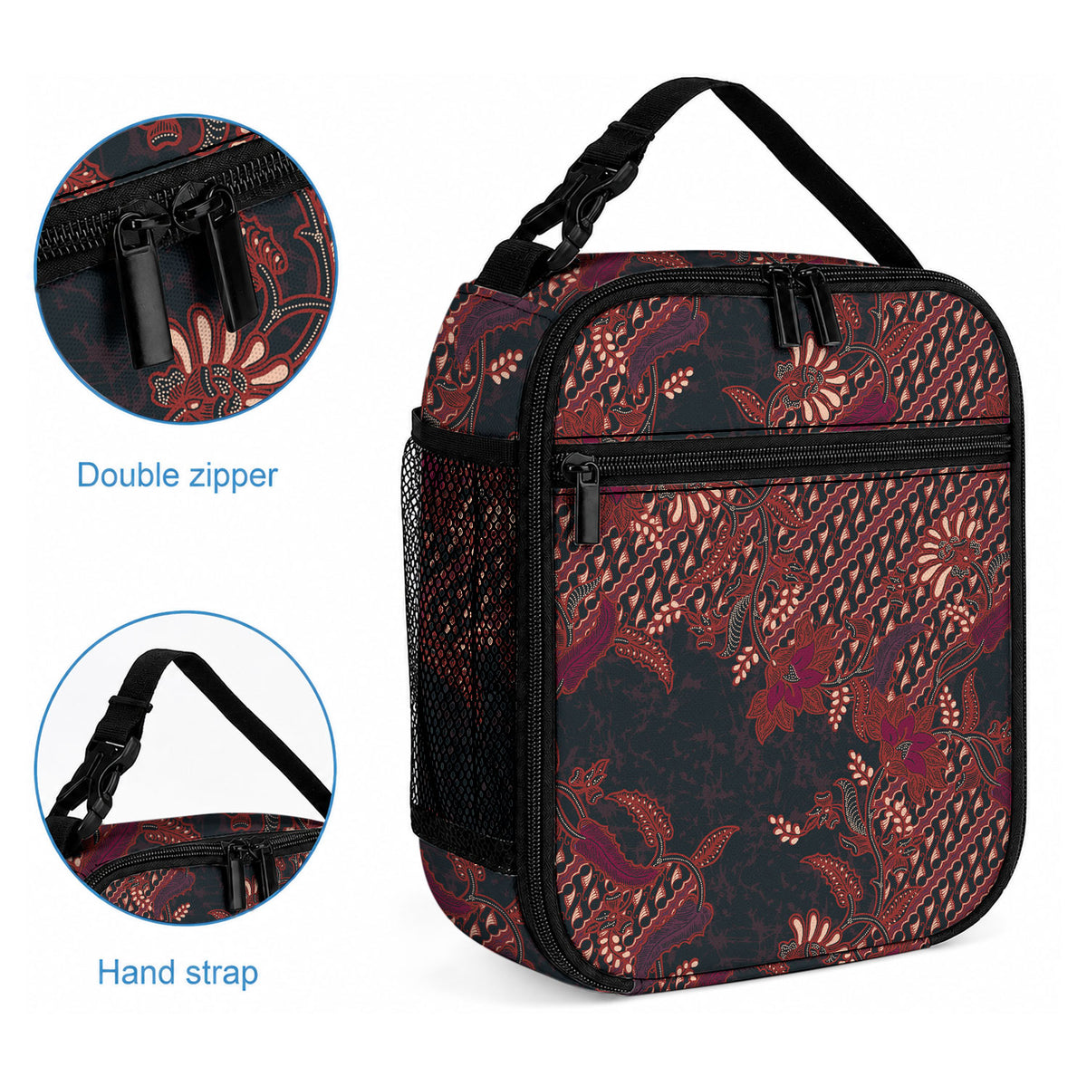 Indonesian Parang Batik Lunch Bag Red Floral Pattern