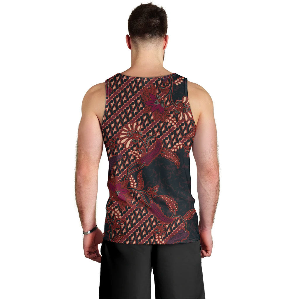 Indonesian Parang Batik Men Tank Top Red Floral Pattern