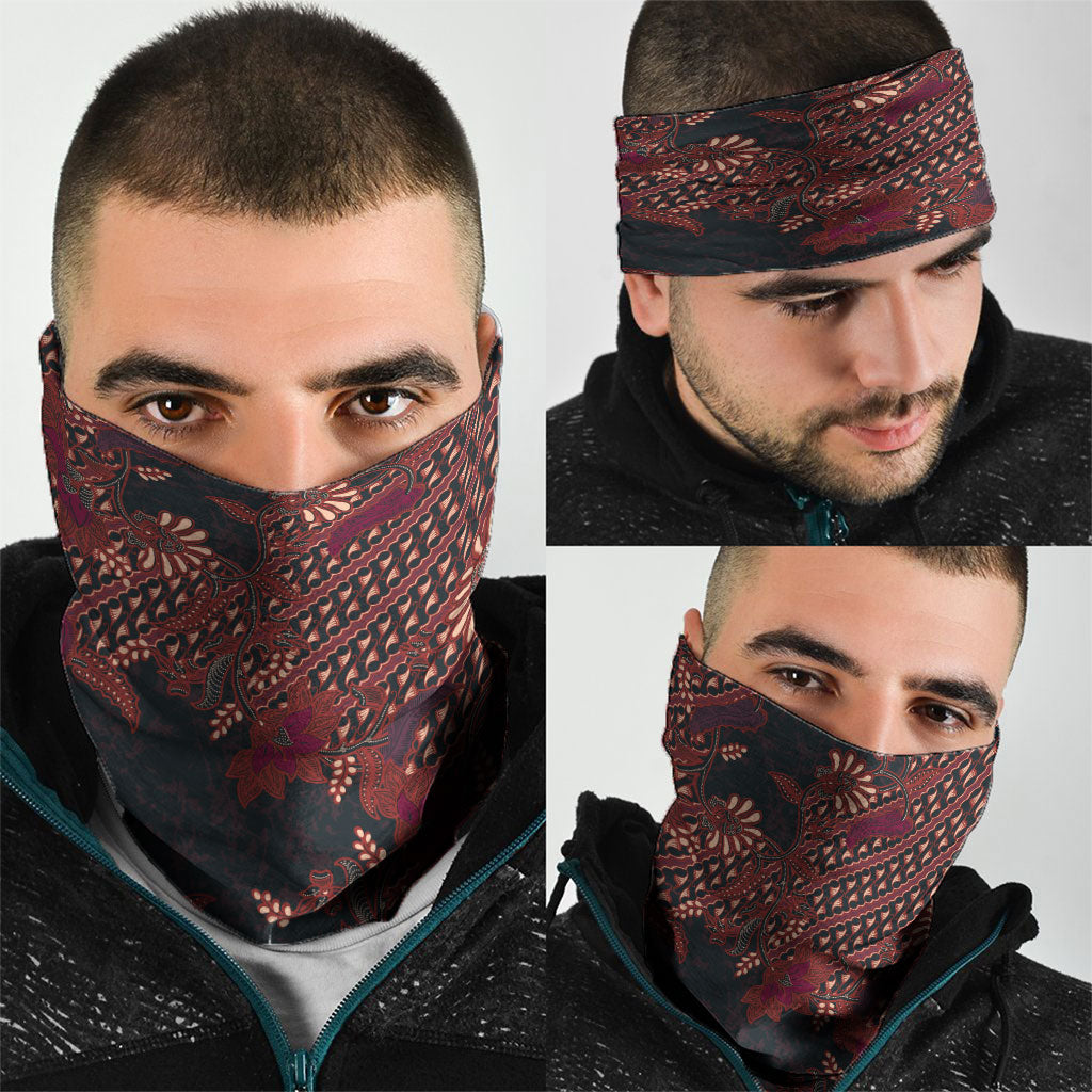 Indonesian Parang Batik Neck Gaiter Red Floral Pattern