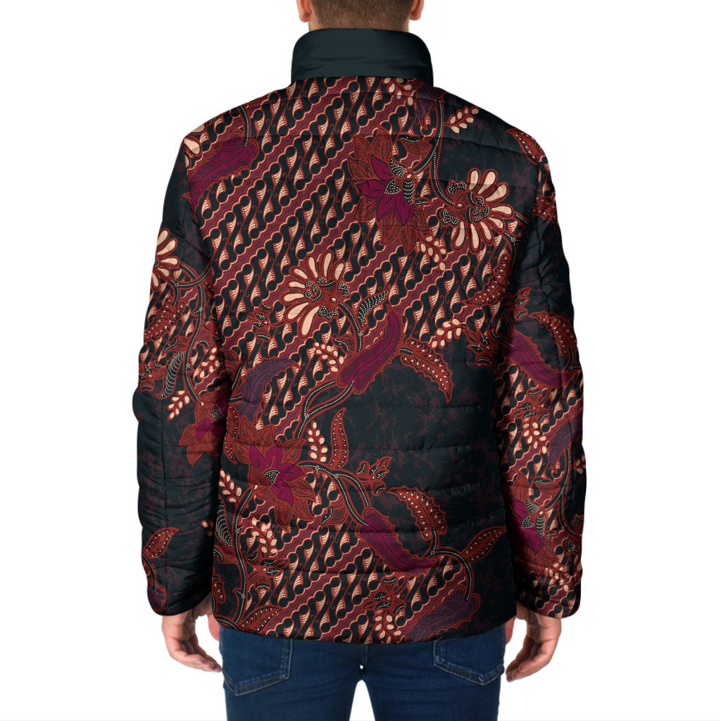 Indonesian Parang Batik Padded Jacket Red Floral Pattern