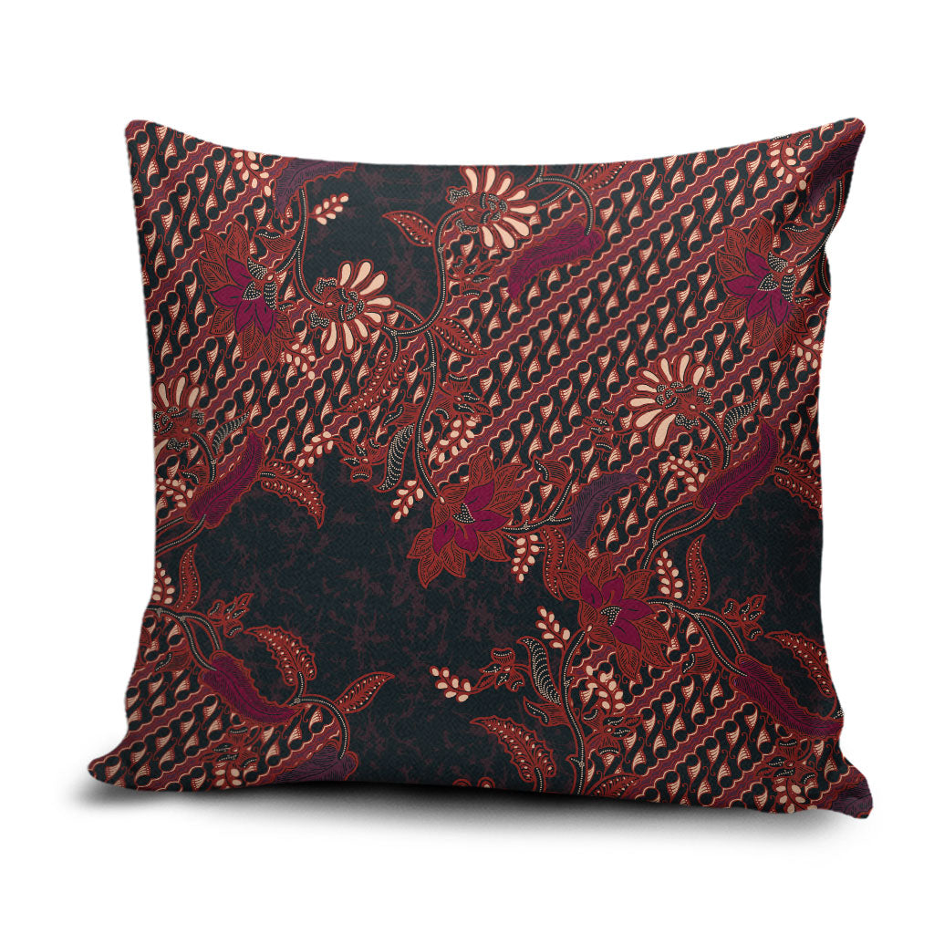 Indonesian Parang Batik Pillow Cover Red Floral Pattern