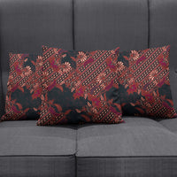 Indonesian Parang Batik Pillow Cover Red Floral Pattern