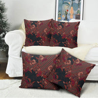 Indonesian Parang Batik Pillow Cover Red Floral Pattern