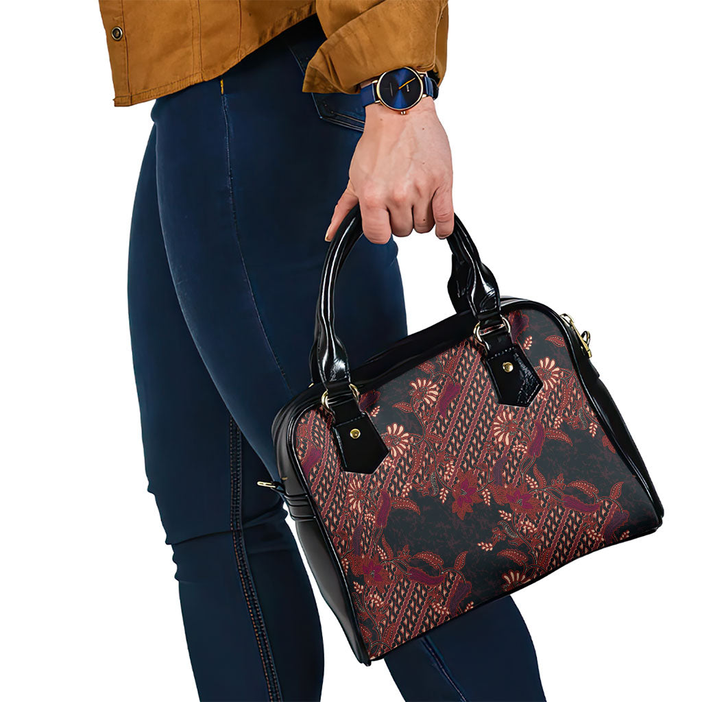 Indonesian Parang Batik Shoulder Handbag Red Floral Pattern