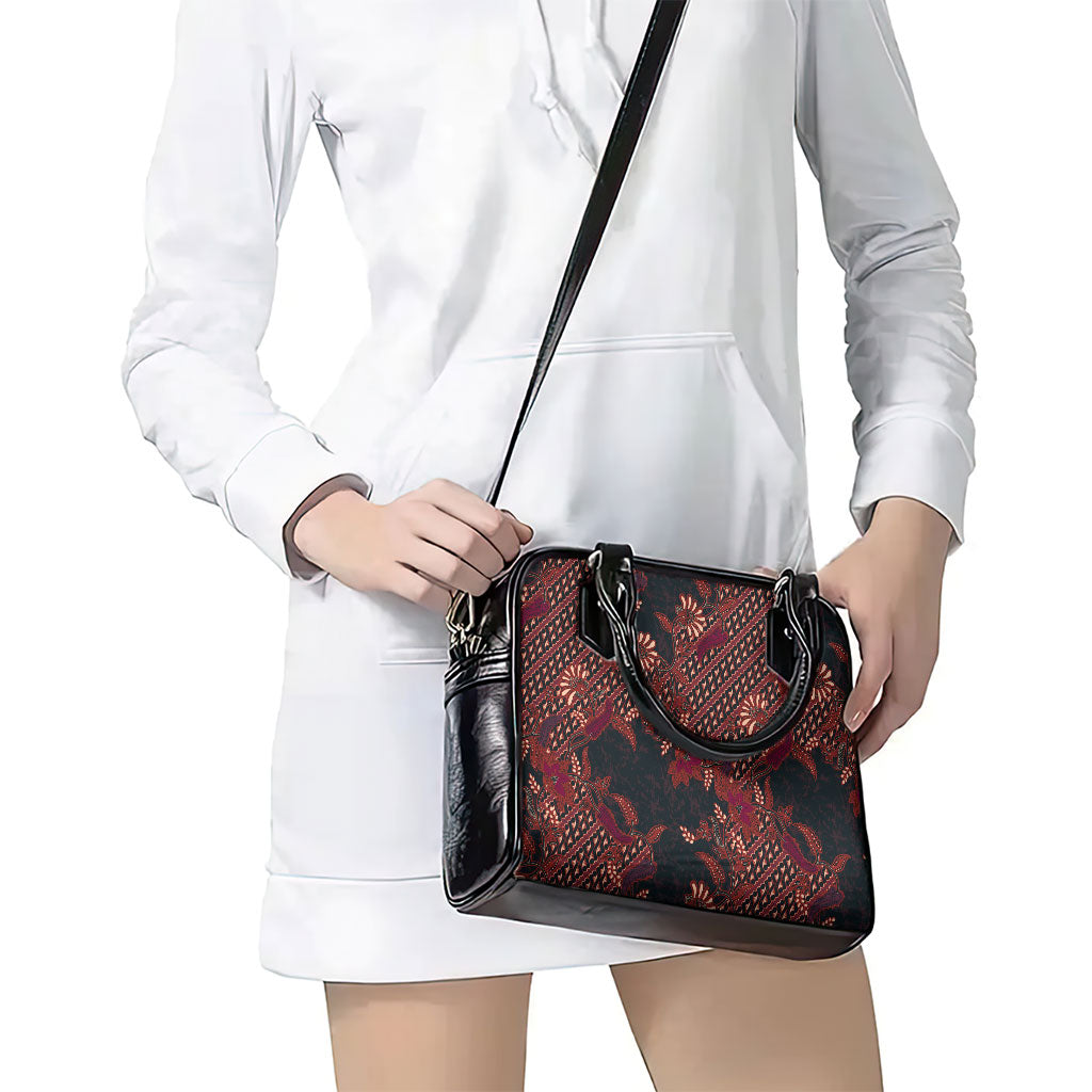 Indonesian Parang Batik Shoulder Handbag Red Floral Pattern
