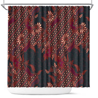 Indonesian Parang Batik Shower Curtain Red Floral Pattern