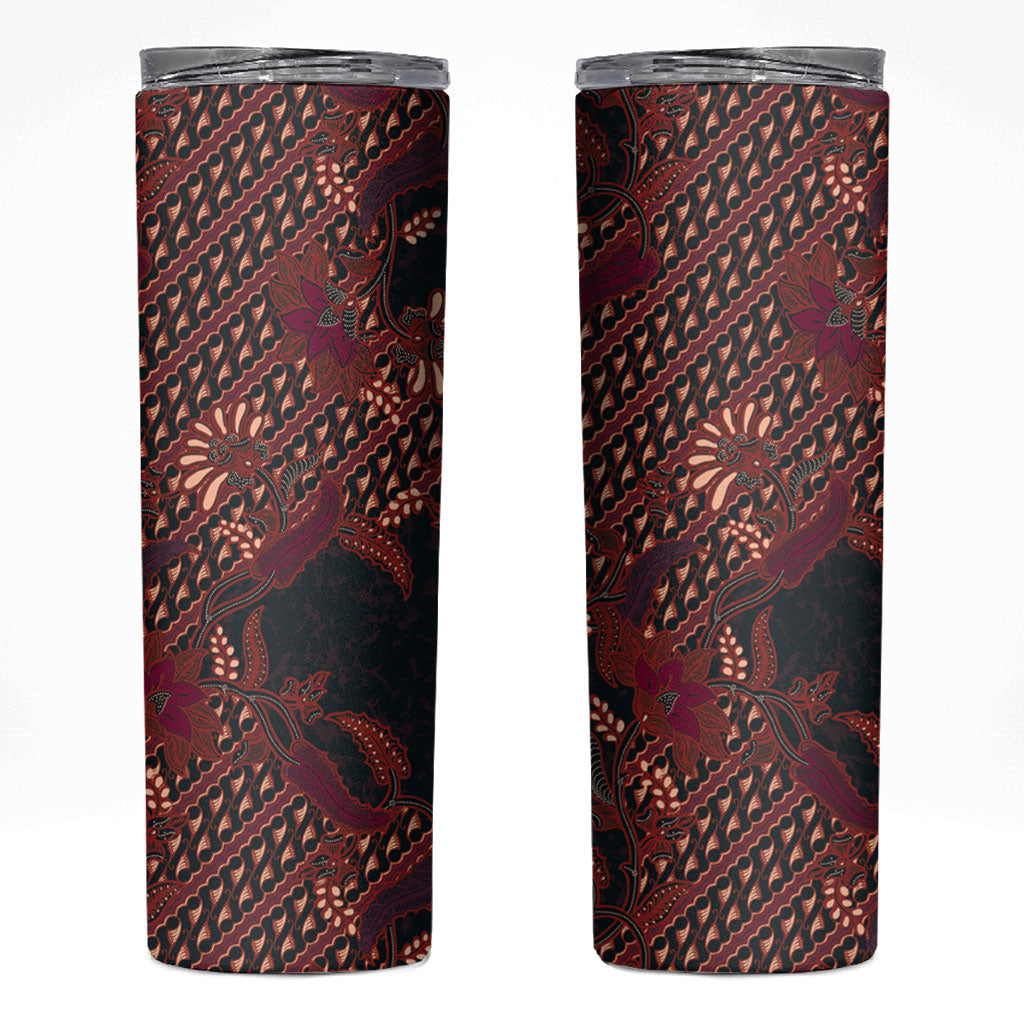 Indonesian Parang Batik Skinny Tumbler Red Floral Pattern