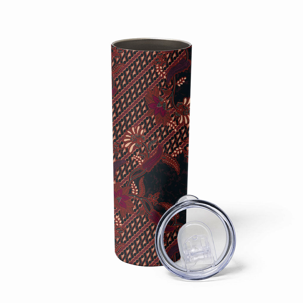 Indonesian Parang Batik Skinny Tumbler Red Floral Pattern