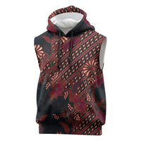 Indonesian Parang Batik Sleeveless Hoodie Red Floral Pattern