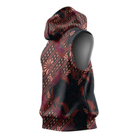 Indonesian Parang Batik Sleeveless Hoodie Red Floral Pattern