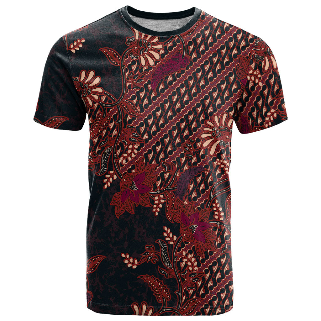Indonesian Parang Batik T Shirt Red Floral Pattern