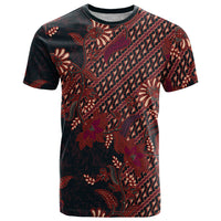 Indonesian Parang Batik T Shirt Red Floral Pattern