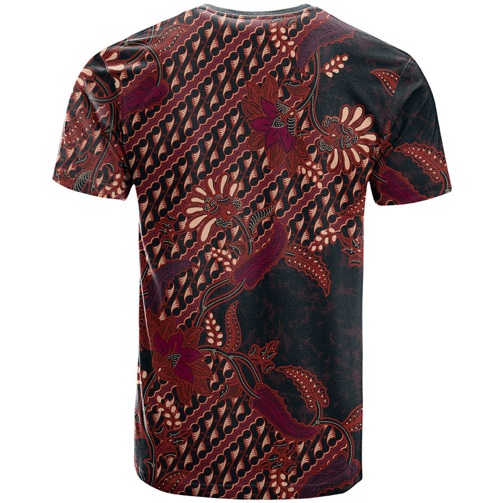 Indonesian Parang Batik T Shirt Red Floral Pattern