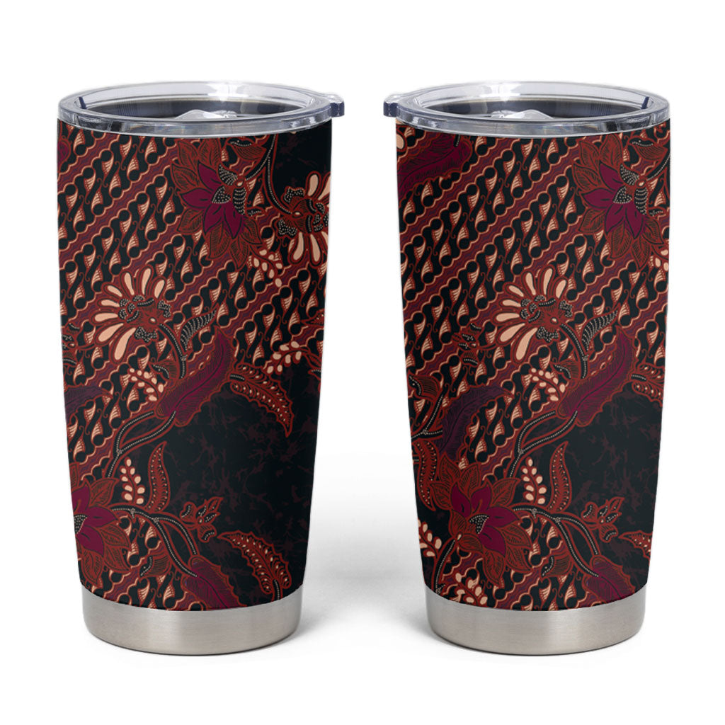 Indonesian Parang Batik Tumbler Cup Red Floral Pattern
