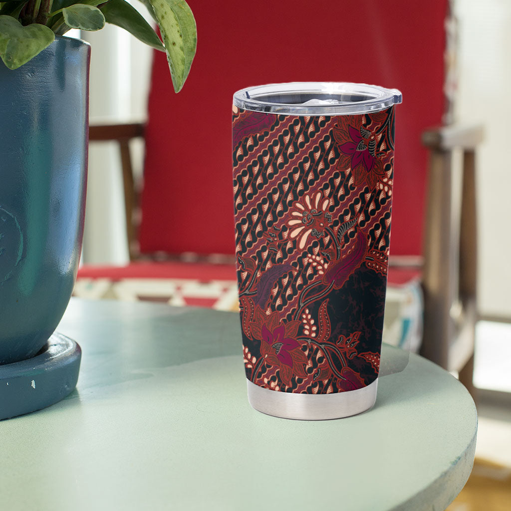 Indonesian Parang Batik Tumbler Cup Red Floral Pattern