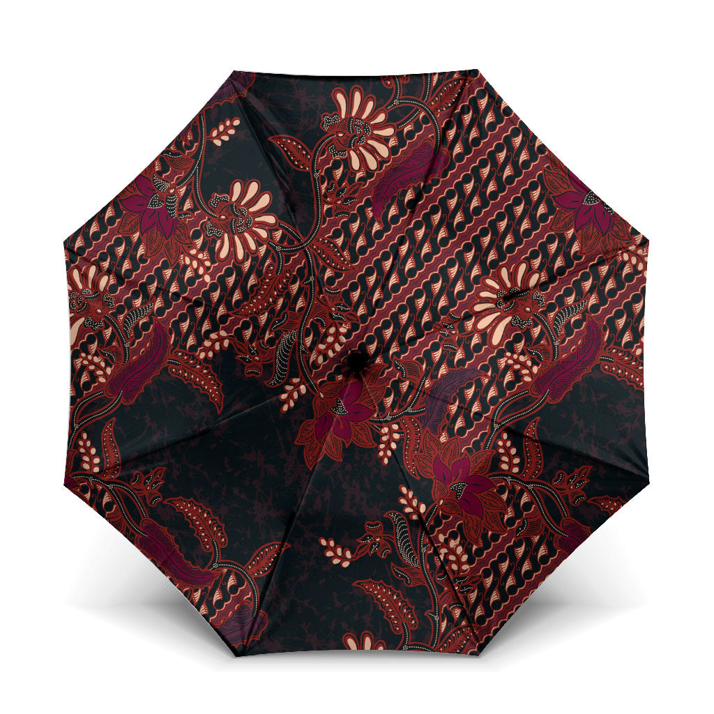 Indonesian Parang Batik Umbrella Red Floral Pattern