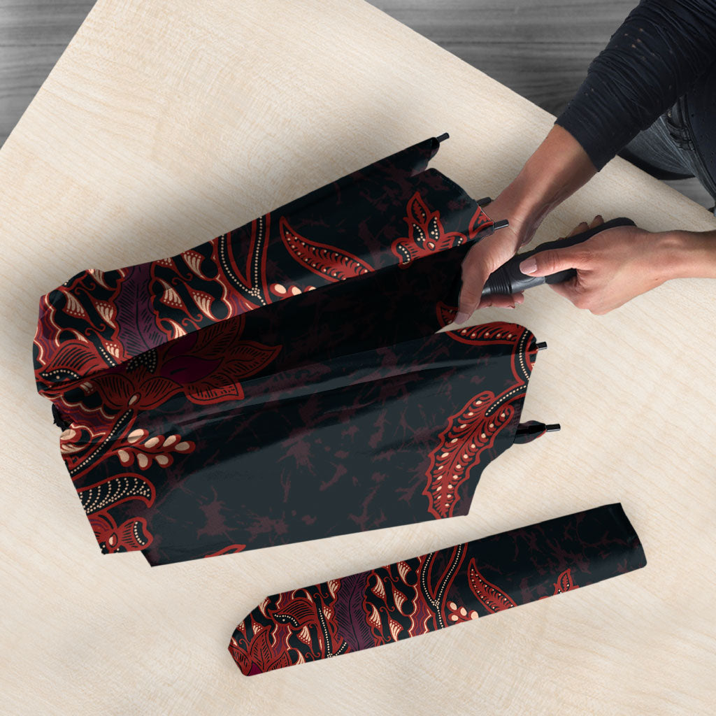 Indonesian Parang Batik Umbrella Red Floral Pattern