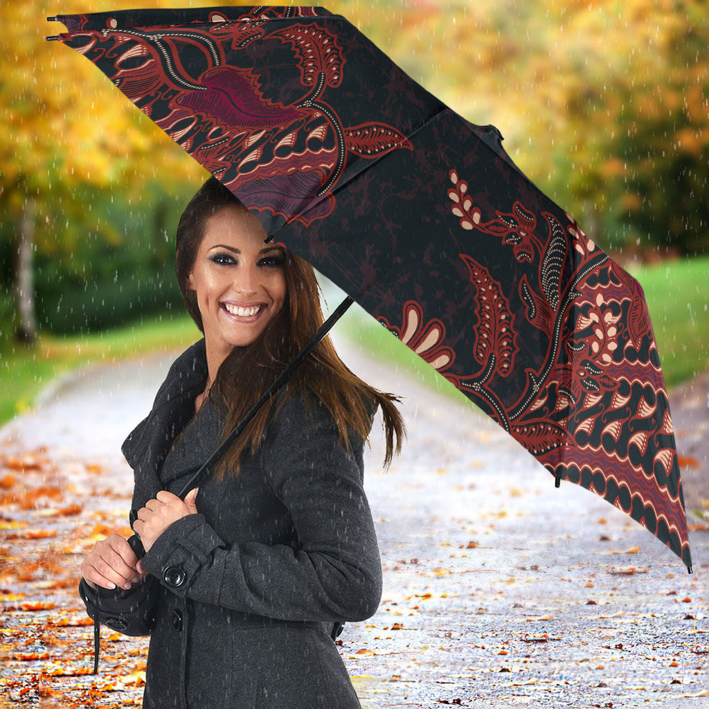 Indonesian Parang Batik Umbrella Red Floral Pattern