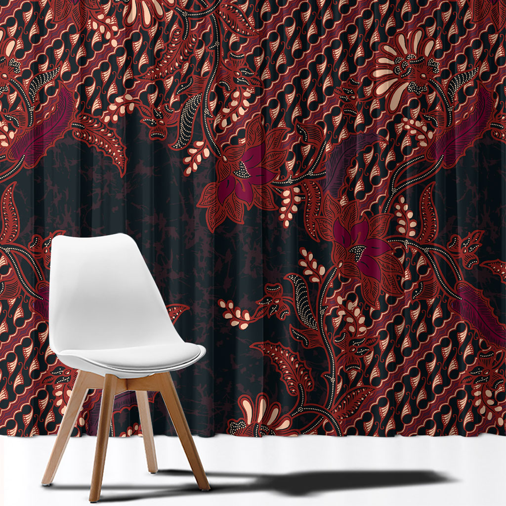 Indonesian Parang Batik Window Curtain Red Floral Pattern