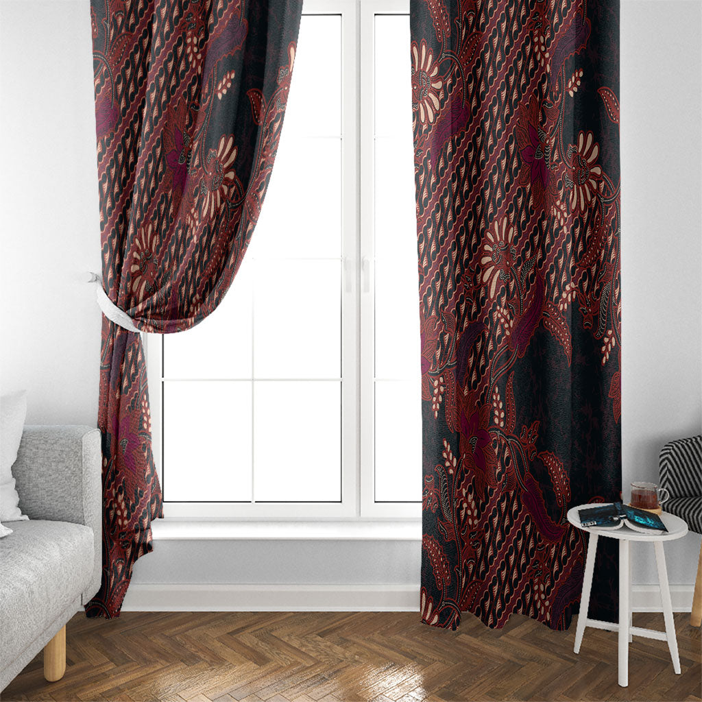 Indonesian Parang Batik Window Curtain Red Floral Pattern