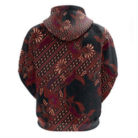 Indonesian Parang Batik Zip Hoodie Red Floral Pattern