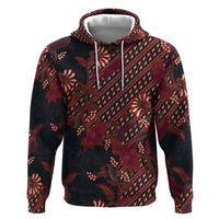 Indonesian Parang Batik Zip Hoodie Red Floral Pattern