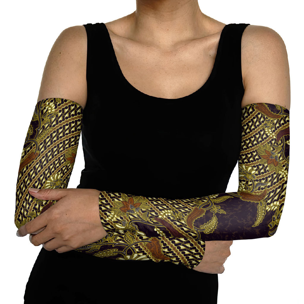 Indonesian Parang Batik Arm Sleeves Yellow Floral Pattern