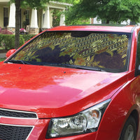 Indonesian Parang Batik Auto Sun Shade Yellow Floral Pattern
