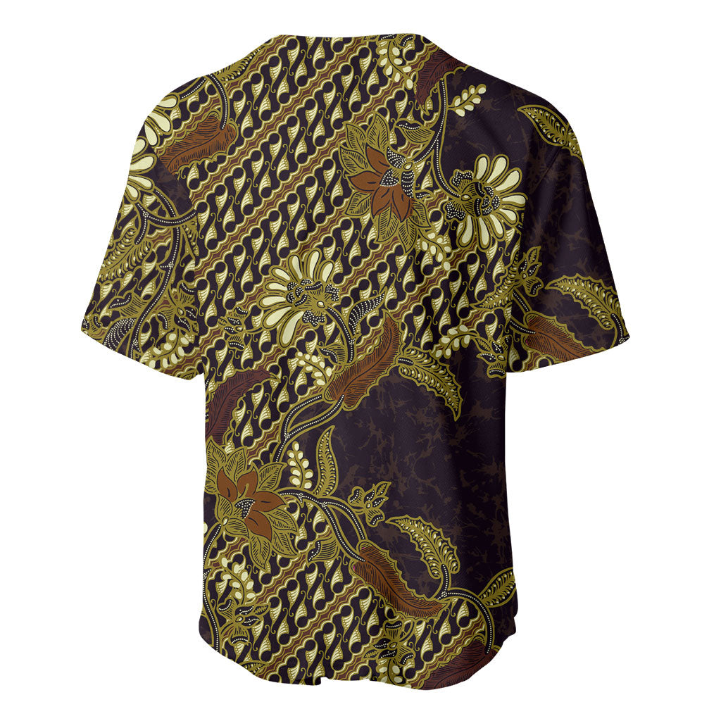 Indonesian Parang Batik Baseball Jersey Yellow Floral Pattern