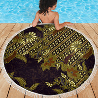 Indonesian Parang Batik Beach Blanket Yellow Floral Pattern