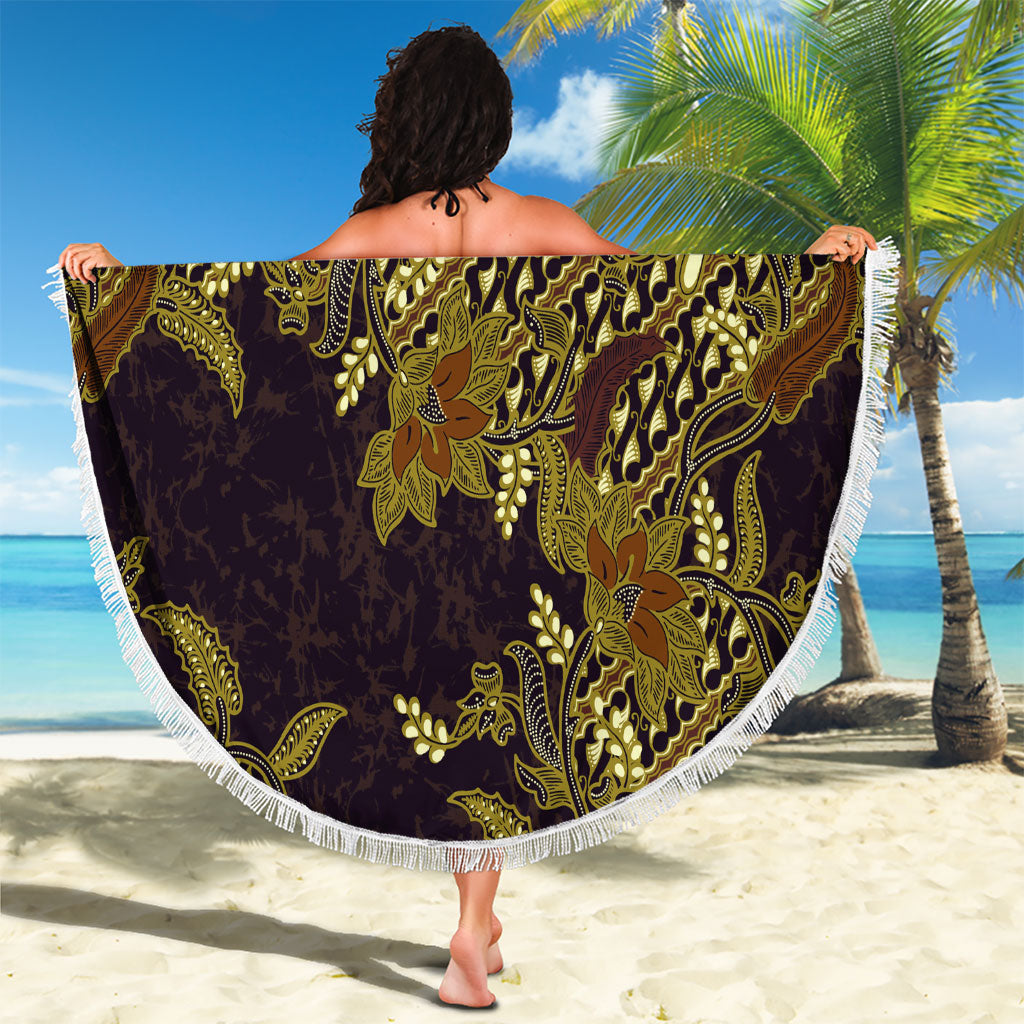 Indonesian Parang Batik Beach Blanket Yellow Floral Pattern