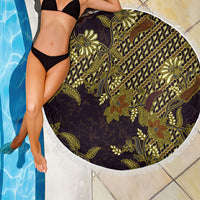 Indonesian Parang Batik Beach Blanket Yellow Floral Pattern