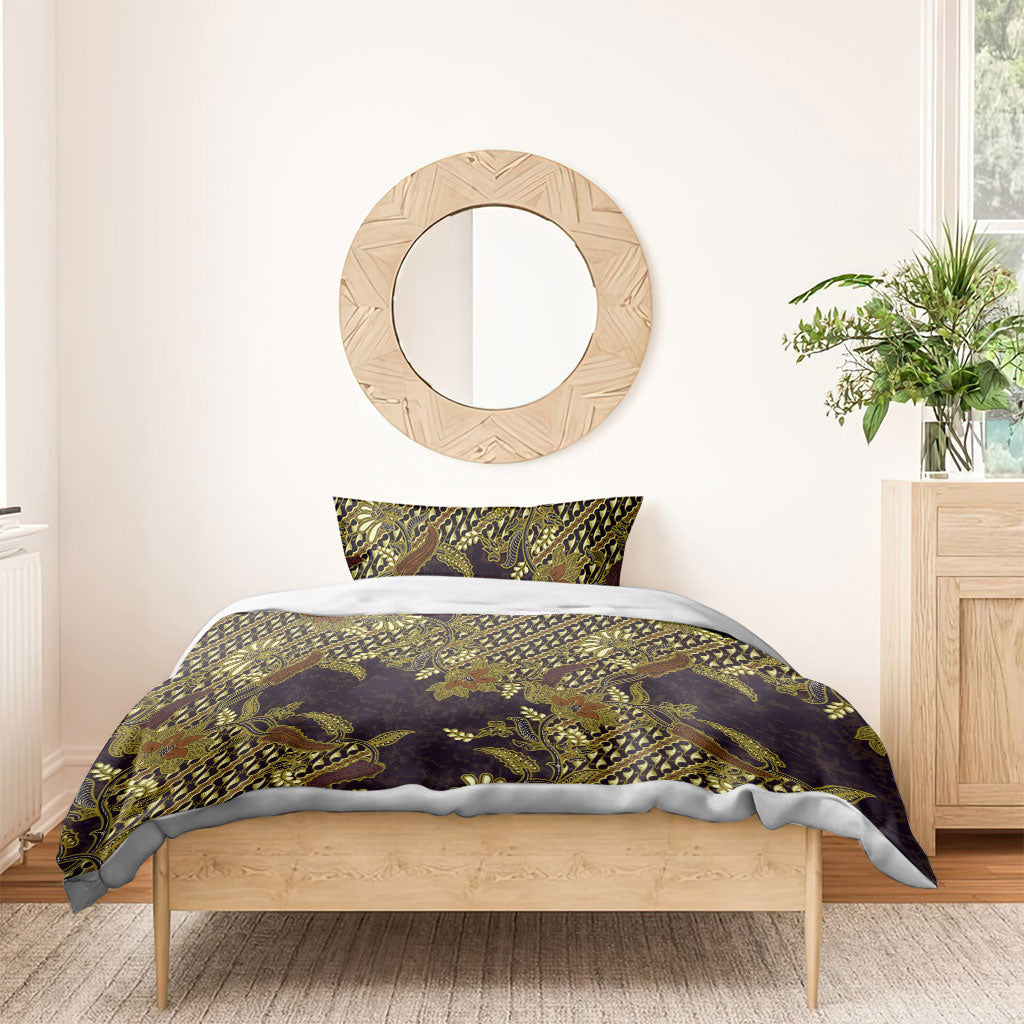 Indonesian Parang Batik Bedding Set Yellow Floral Pattern