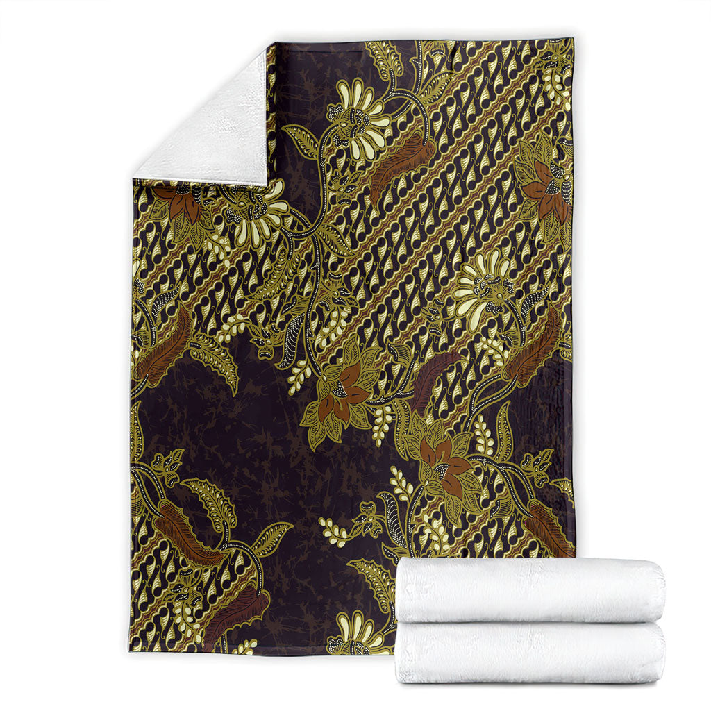 Indonesian Parang Batik Blanket Yellow Floral Pattern