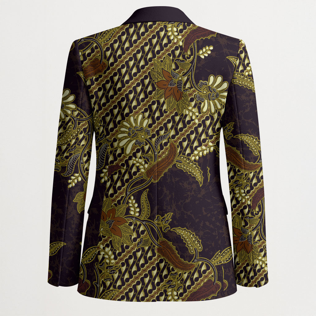 Indonesian Parang Batik Blazer Yellow Floral Pattern