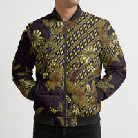 Indonesian Parang Batik Bomber Puffer Jacket Yellow Floral Pattern